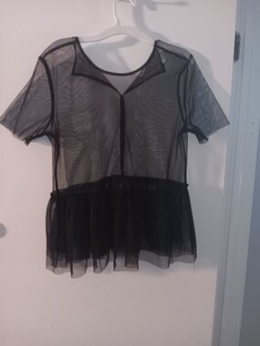 Women's Black Sheer Peplum Mesh Blouse